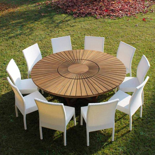 Runder tisch mit drehplatte aus teak und massivholz für innen und außen