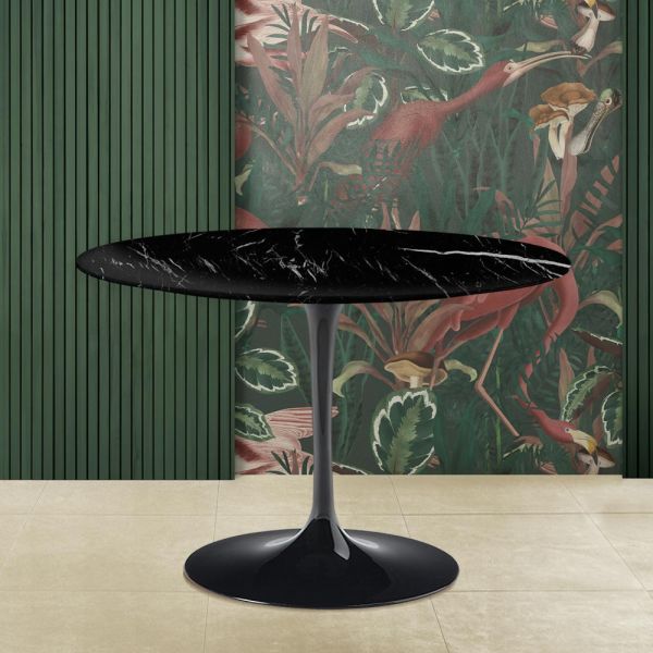Eero saarinen tulpentisch h 74 mit schwarzer marquinia-marmorplatte, hergestellt in italien - scharlachrot