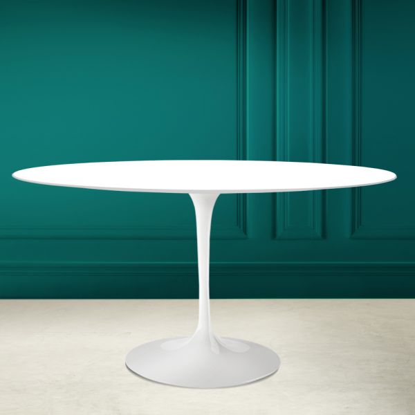 Tulpentisch eero saarinen h 74 oval in absolut weißer keramik made in italy - scharlachrot