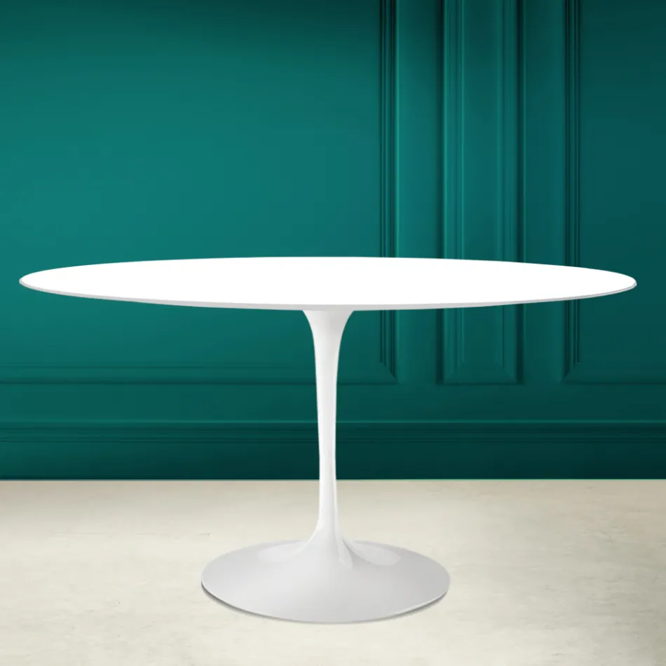 Tulpentisch Eero Saarinen H 73 Oval in absolut weißer Keramik Made in Italy - Scharlachrot Viadurini