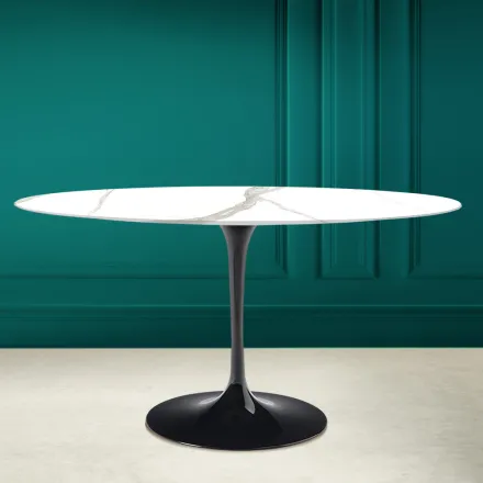 Tulpentisch Eero Saarinen H 73 Oval aus Calacatta Michelangelo-Keramik Viadurini