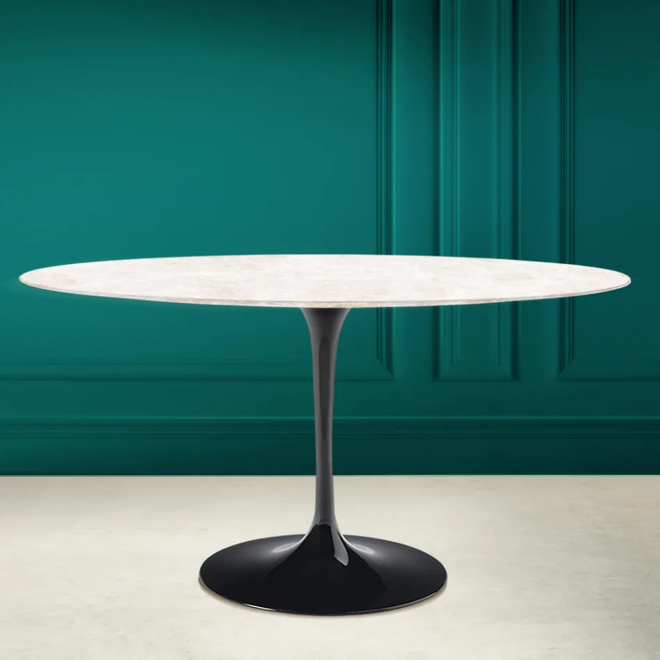 Tulpentisch Eero Saarinen H 73 Oval in Diamant Creme Keramik Made in Italy - Scharlachrot Viadurini