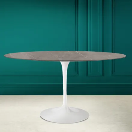 Tulpentisch Eero Saarinen H 73 Oval aus Keramik Pietra Grau Made in Italy - Scharlachrot Viadurini