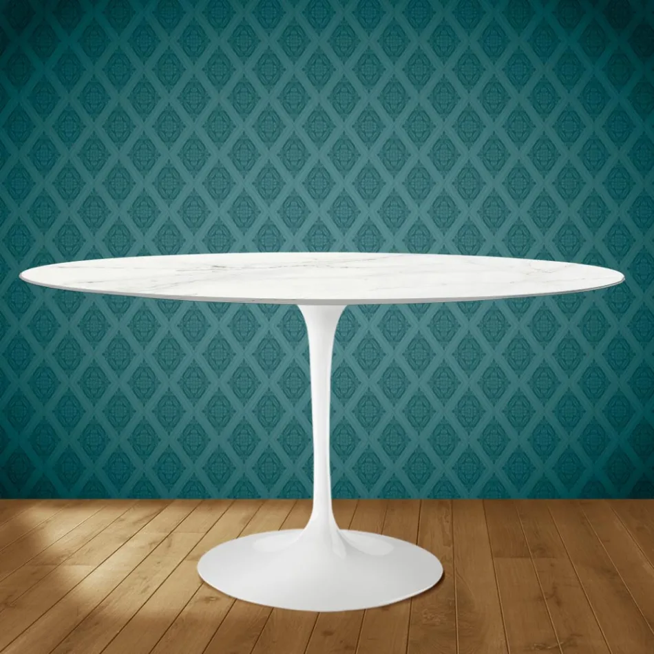 Tulpentisch Eero Saarinen H 73 Oval aus Keramik Rem Made in Italy - Scharlachrot Viadurini
