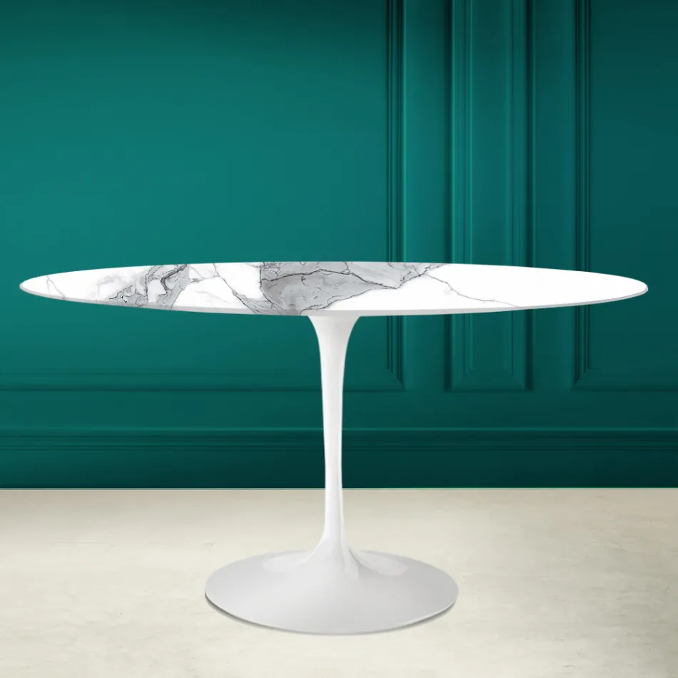 Tulpentisch Eero Saarinen H 73 Oval aus Statuario Altissimo Keramik Made in Italy - Scharlachrot Viadurini