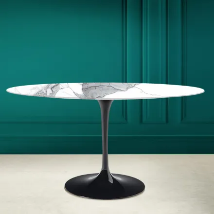 Tulpentisch Eero Saarinen H 73 Oval aus Statuario Altissimo Keramik Made in Italy - Scharlachrot Viadurini