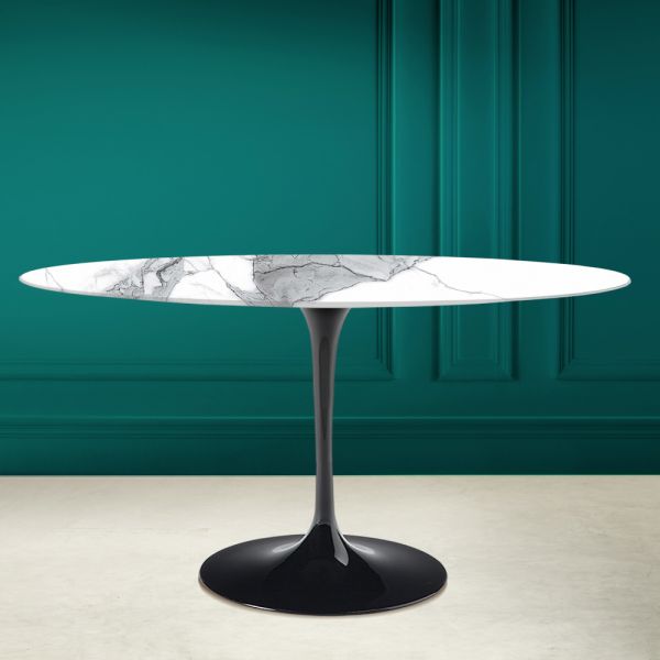 Tulpentisch eero saarinen h 74 oval aus statuario-keramik altissimo made in italy - scharlachrot