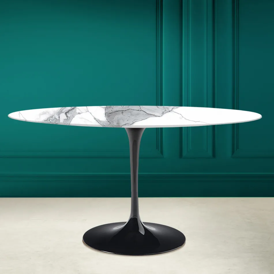 Tulpentisch Eero Saarinen H 73 Oval aus Statuario Altissimo Keramik Made in Italy - Scharlachrot Viadurini
