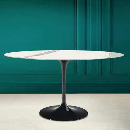 Tulpentisch Eero Saarinen H 73 Oval aus Statuario-Keramik Vollader - Scharlachrot Viadurini