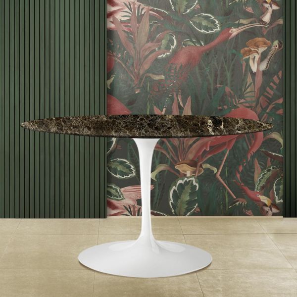 Eero saarinen tulip tisch h 74 oval aus dunklem emperador-marmor made in italy - scharlachrot
