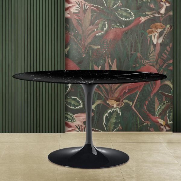 Eero saarinen tulip tisch h 74 oval aus schwarzem marquinia marmor made in italy - scharlachrot