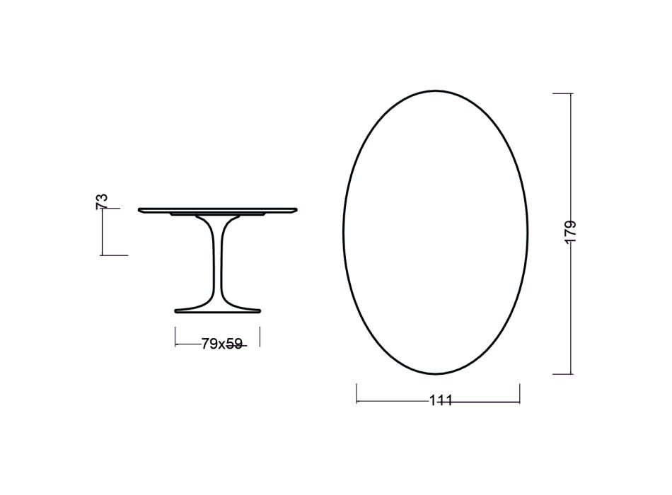 Tulpentisch Eero Saarinen H 73 Oval in Kirsche gebeizter Eiche, hergestellt in Italien – Scharlachrot Viadurini