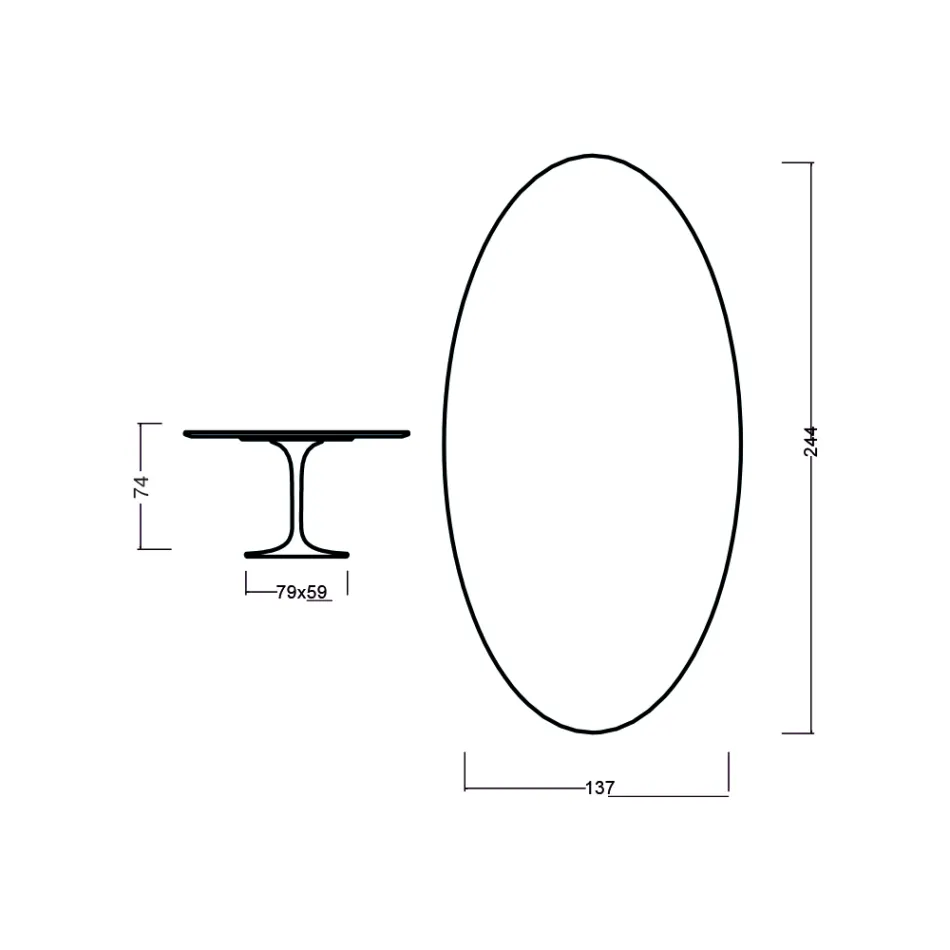 Tulpentisch Eero Saarinen H 73 Oval in Kirsche gebeizt Eiche Made in Italy - Scharlachrot Viadurini