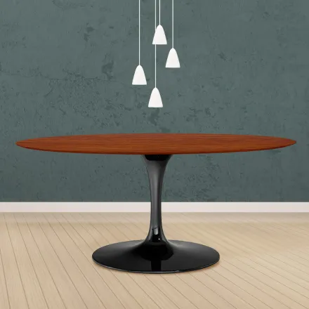 Tulpentisch Eero Saarinen H 73 Oval in Kirsche gebeizt Eiche Made in Italy - Scharlachrot Viadurini