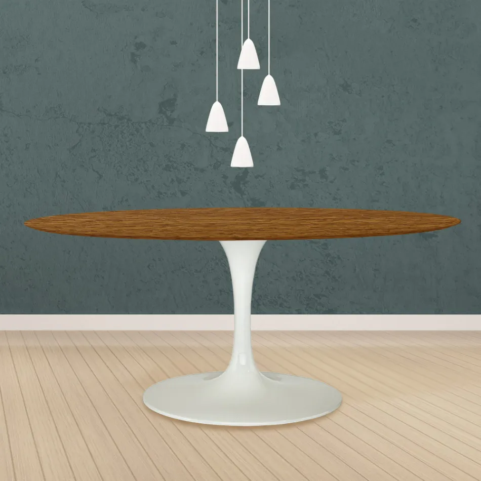 Eero Saarinen Tulpentisch H 73 Oval aus heller, nussbaumfarben gebeizter Eiche Made in Italy - Scharlachrot Viadurini