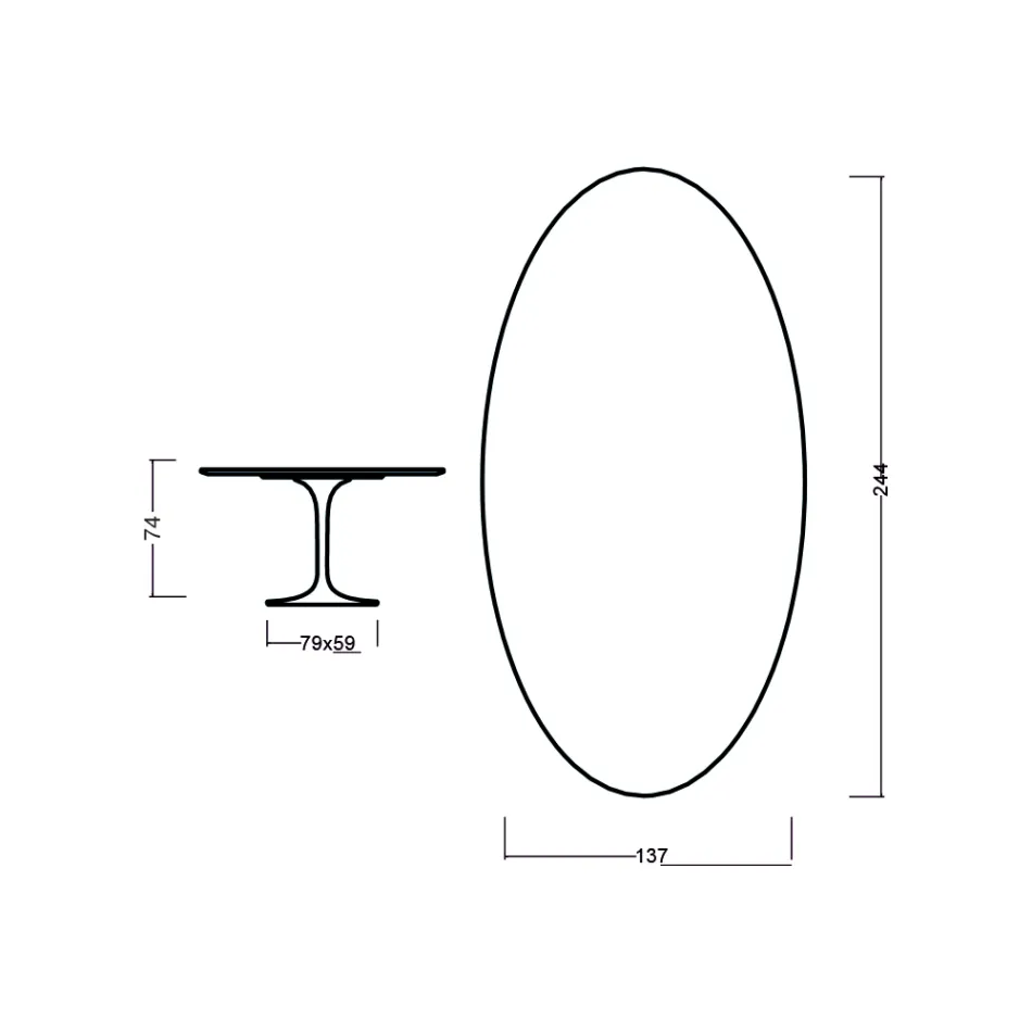 Eero Saarinen Tulpentisch H 73 Oval aus heller, nussbaumfarben gebeizter Eiche Made in Italy - Scharlachrot Viadurini