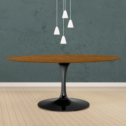 Eero Saarinen Tulpentisch H 73 Oval aus heller, nussbaumfarben gebeizter Eiche Made in Italy - Scharlachrot Viadurini