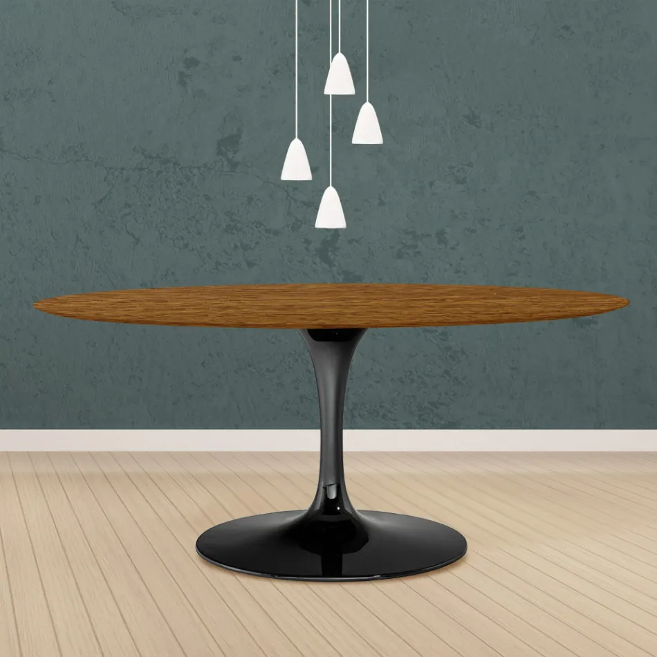 Eero Saarinen Tulpentisch H 73 Oval aus heller, nussbaumfarben gebeizter Eiche Made in Italy - Scharlachrot Viadurini