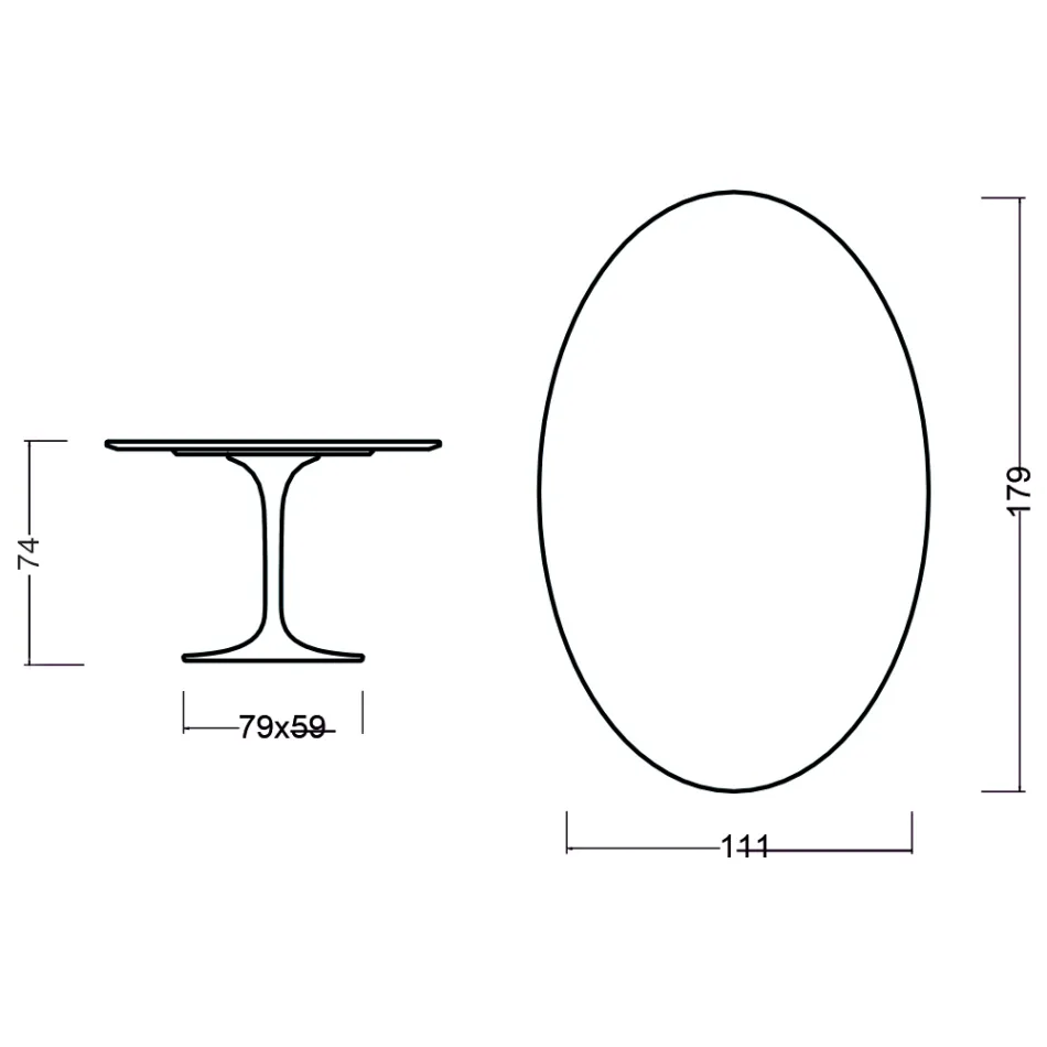 Eero Saarinen Tulpentisch H 73 Oval aus heller, nussbaumfarben gebeizter Eiche Made in Italy - Scharlachrot Viadurini