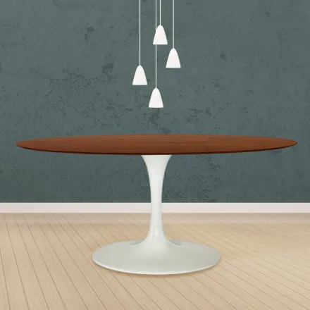 Eero Saarinen Tulip Tisch H 73 Oval in Eiche dunkel nussbaum gebeizt Made in Italy - Scharlachrot Viadurini