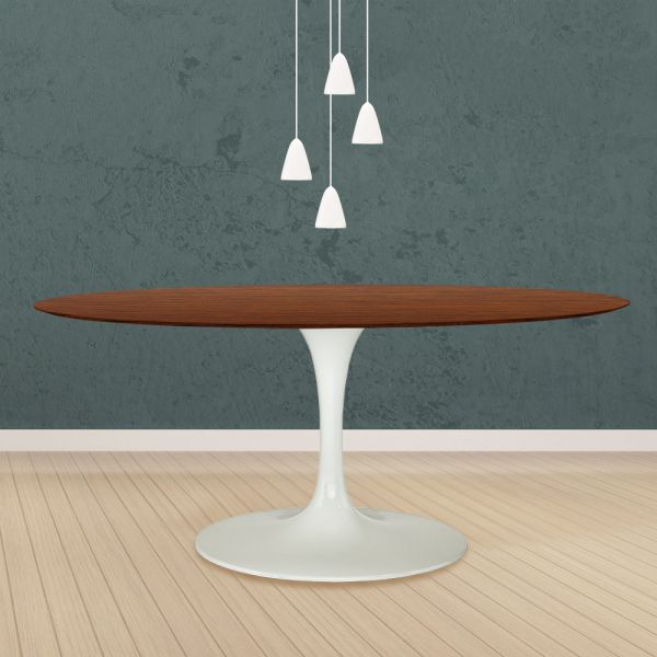 Eero saarinen tulip tisch h 74 oval in eiche dunkel nussbaum gebeizt made in italy - scharlachrot