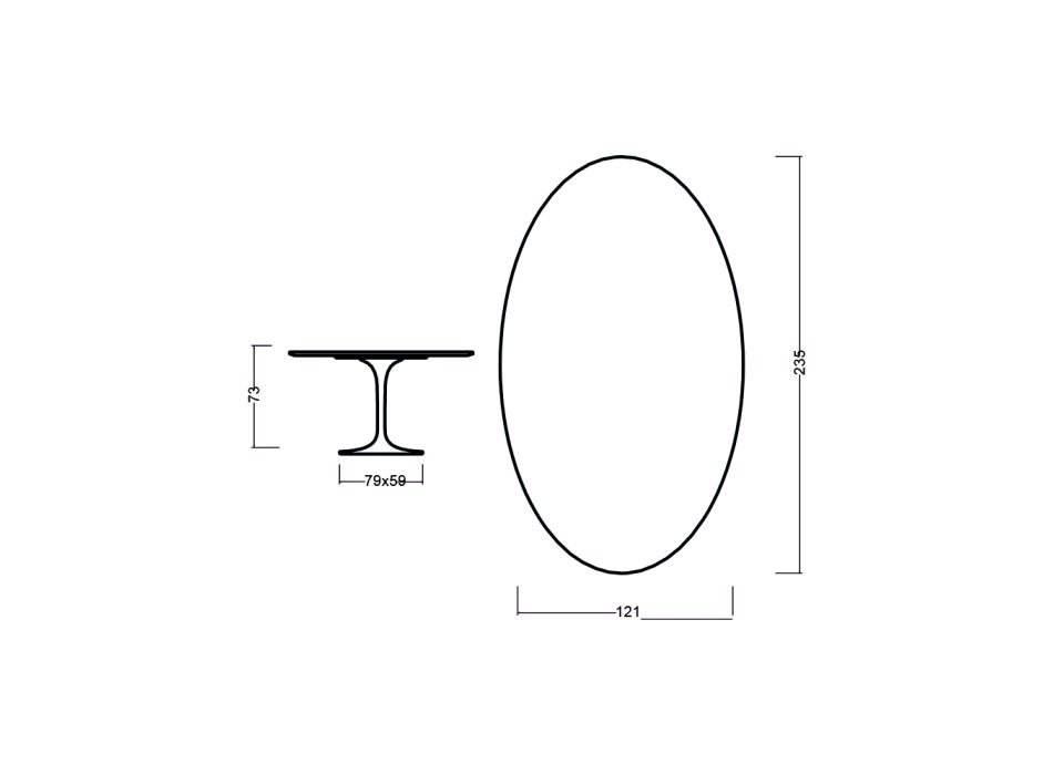 Tulpentisch Eero Saarinen H 73 Oval in dunkler Walnuss-gebeizter Eiche, hergestellt in Italien – Scharlachrot Viadurini