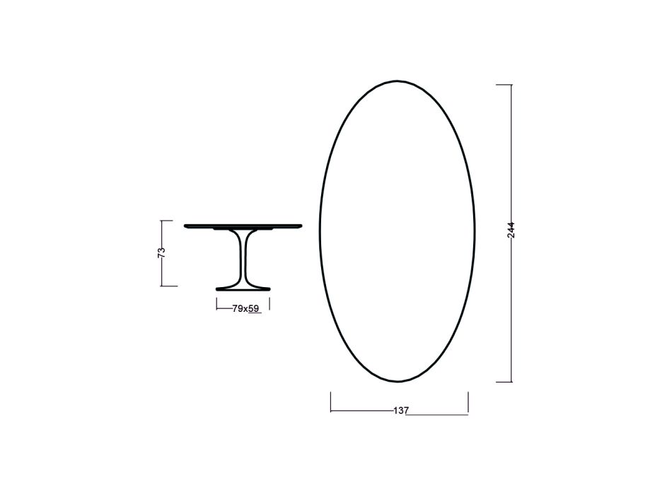 Tulpentisch Eero Saarinen H 73 Oval in dunkler Walnuss-gebeizter Eiche, hergestellt in Italien – Scharlachrot Viadurini