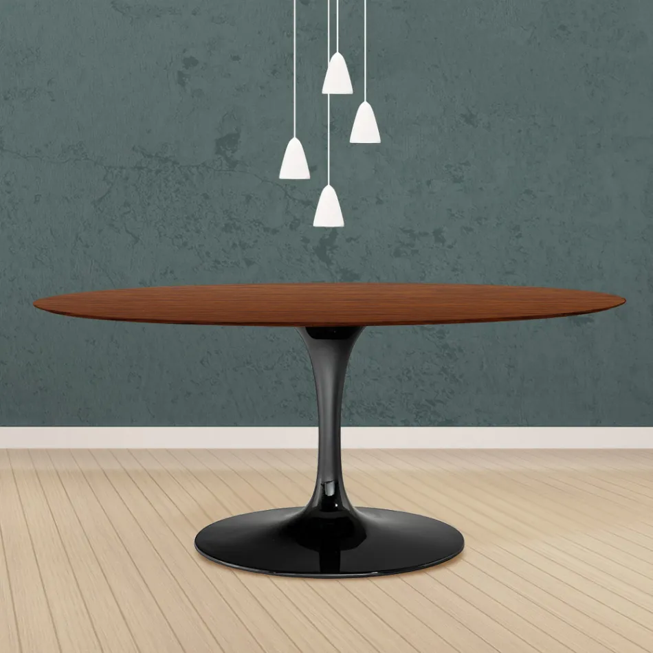 Eero Saarinen Tulip Tisch H 73 Oval in Eiche dunkel nussbaum gebeizt Made in Italy - Scharlachrot Viadurini