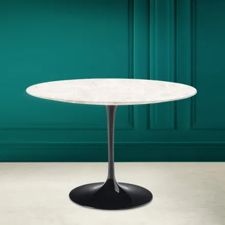 Tulpen Tisch Eero Saarinen H 73 Rund in Diamant Creme Keramik Made in Italy - Scharlachrot Viadurini