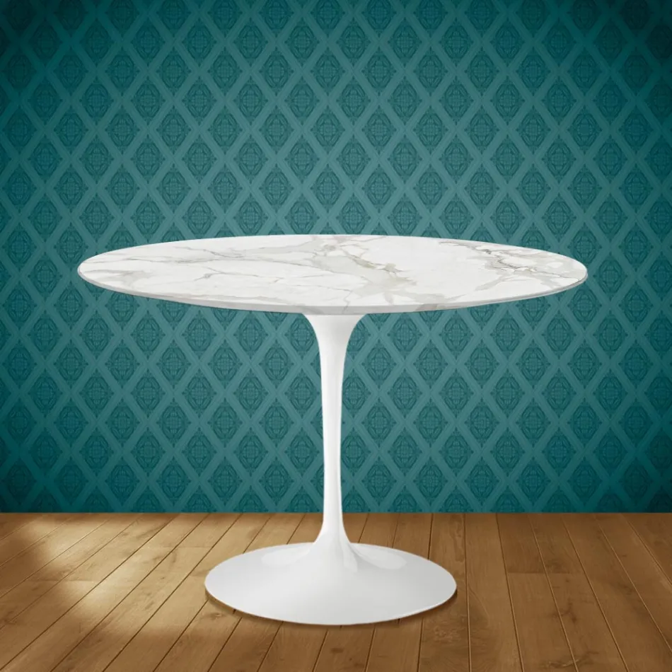Tulpentisch Eero Saarinen H 73 Rund Keramik Morpheus Made in Italy - Scharlachrot Viadurini