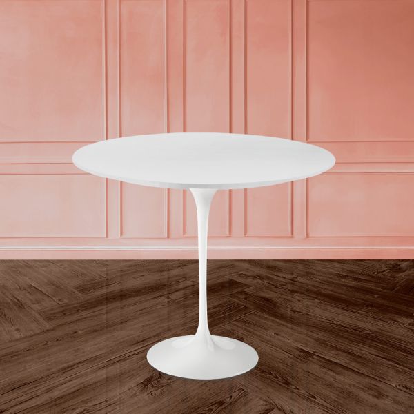 Eero saarinen h 74 runder tulpentisch in weiß flüssiglaminat, hergestellt in italien - scarlet