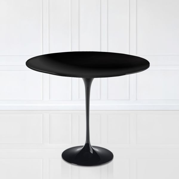 Eero saarinen h 74 runder tulpentisch aus schwarzem flüssiglaminat, hergestellt in italien - scharlachrot