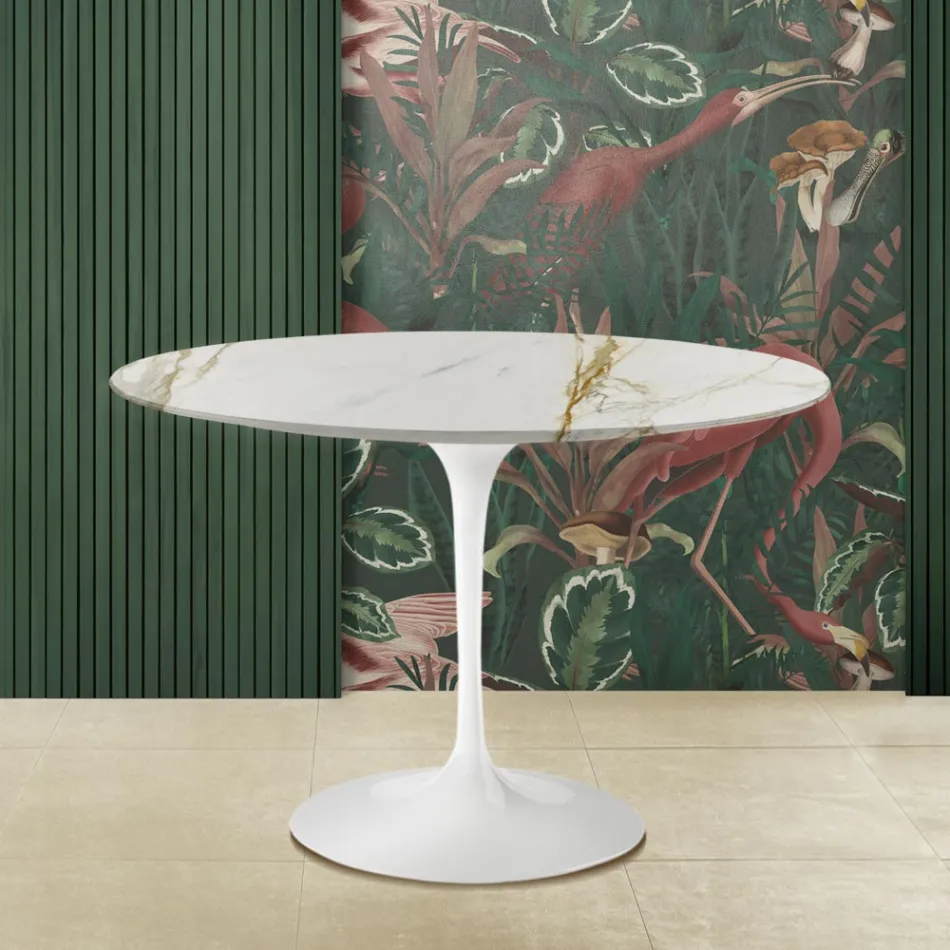 Eero Saarinen Tulip Tisch H 73 Rund in Gold Caracatta Marmor Made in Italy - Scharlachrot Viadurini