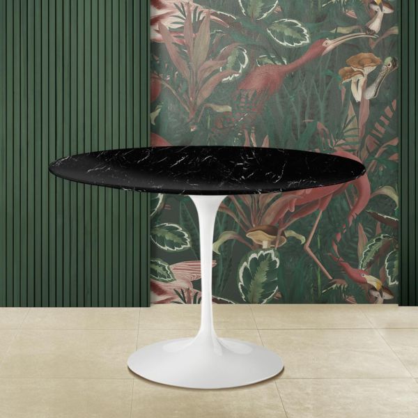 Eero saarinen tulip tisch h 74 rund aus schwarzem marquinia marmor made in italy - scharlachrot