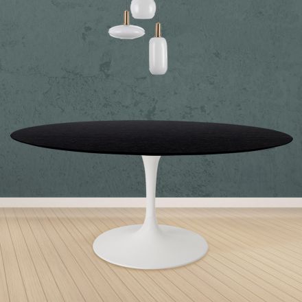 Tulpentisch Eero Saarinen H 73 Rund aus schwarz gebeizter Eiche Made in Italy - Scharlachrot Viadurini