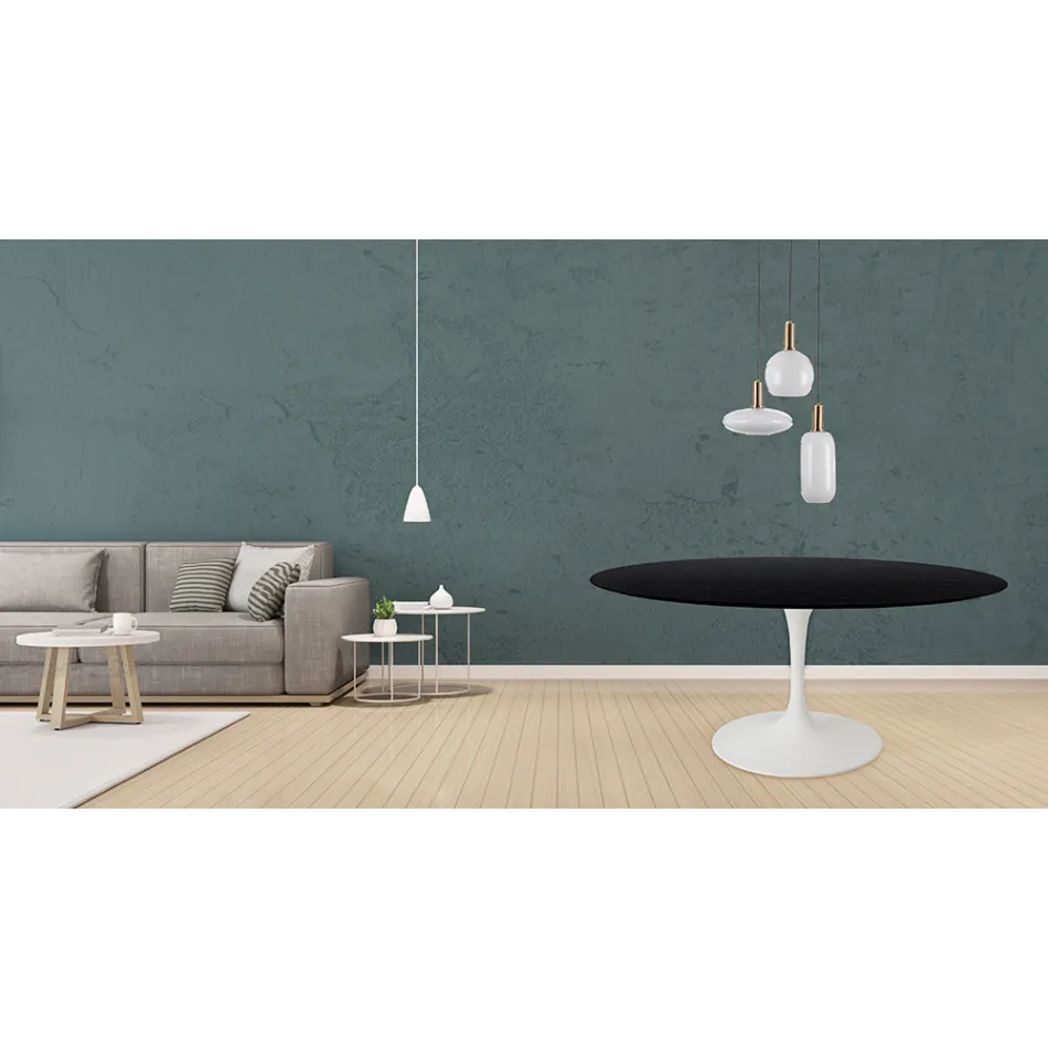 Tulpentisch Eero Saarinen H 73 Rund aus schwarz gebeizter Eiche Made in Italy - Scharlachrot Viadurini