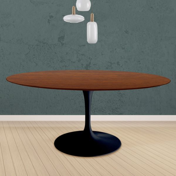 Eero saarinen tulip tisch h 74 rund in eiche dunkel nussbaum gebeizt made in italy - scharlachrot