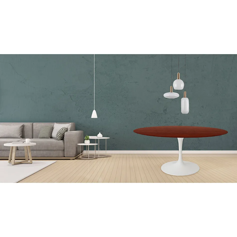 Eero Saarinen Tulip Tisch H 73 Rund in Palisander gebeizt Eiche Made in Italy - Scharlachrot Viadurini