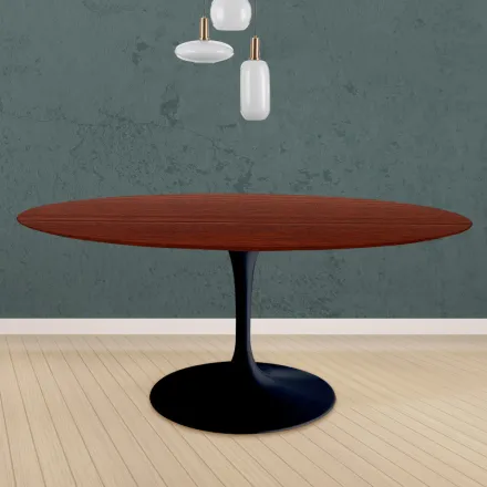 Eero Saarinen Tulip Tisch H 73 Rund in Palisander gebeizt Eiche Made in Italy - Scharlachrot Viadurini