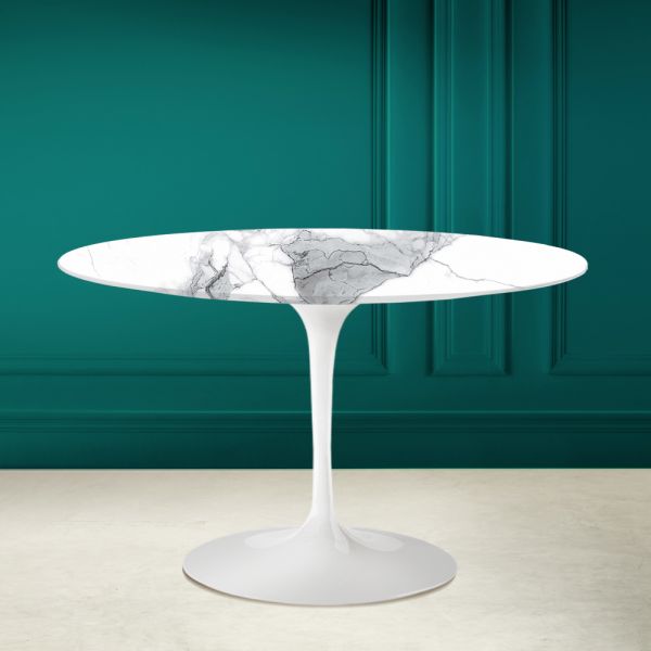 Tulpentisch eero saarinen h 73 rund in statuario altissimo made in italy - scharlachrot