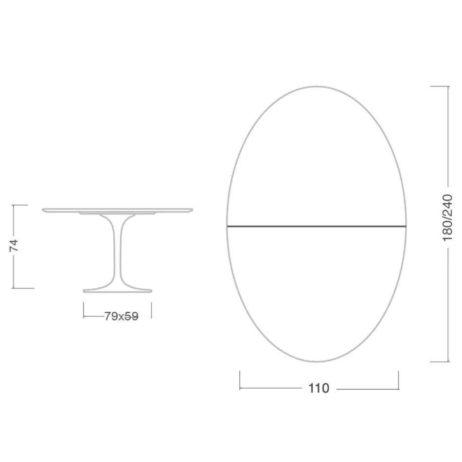 Eero Saarinen Tulip Tisch H 74 Oval ausziehbar aus schwarzem Flüssiglaminat - Scharlachrot Viadurini