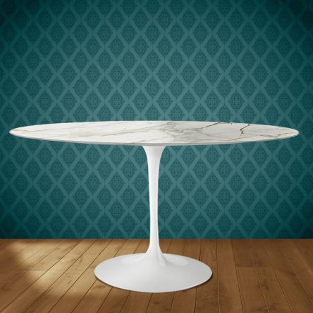 Eero Saarinen Tulpentisch H 74 Oval aus glänzender Keramik, hergestellt in Italien - Scharlachrot Viadurini