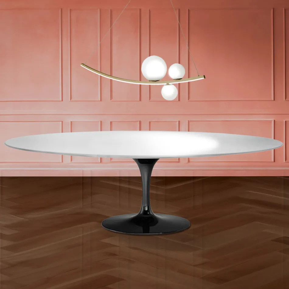 Eero Saarinen Tulip Tisch H 74 Oval in Flüssiglaminat Hergestellt in Italien - Scharlachrot Viadurini