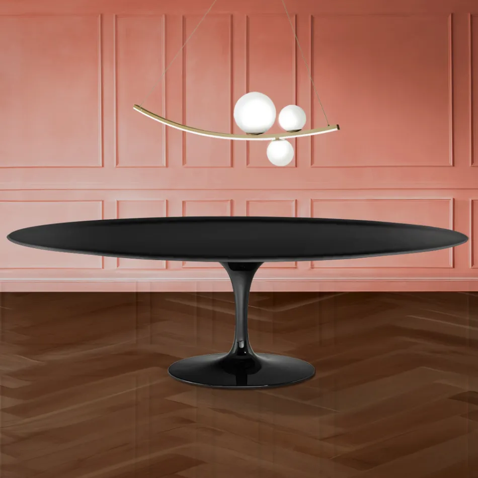 Eero Saarinen Tulip Tisch H 74 Oval in Flüssiglaminat Hergestellt in Italien - Scharlachrot Viadurini