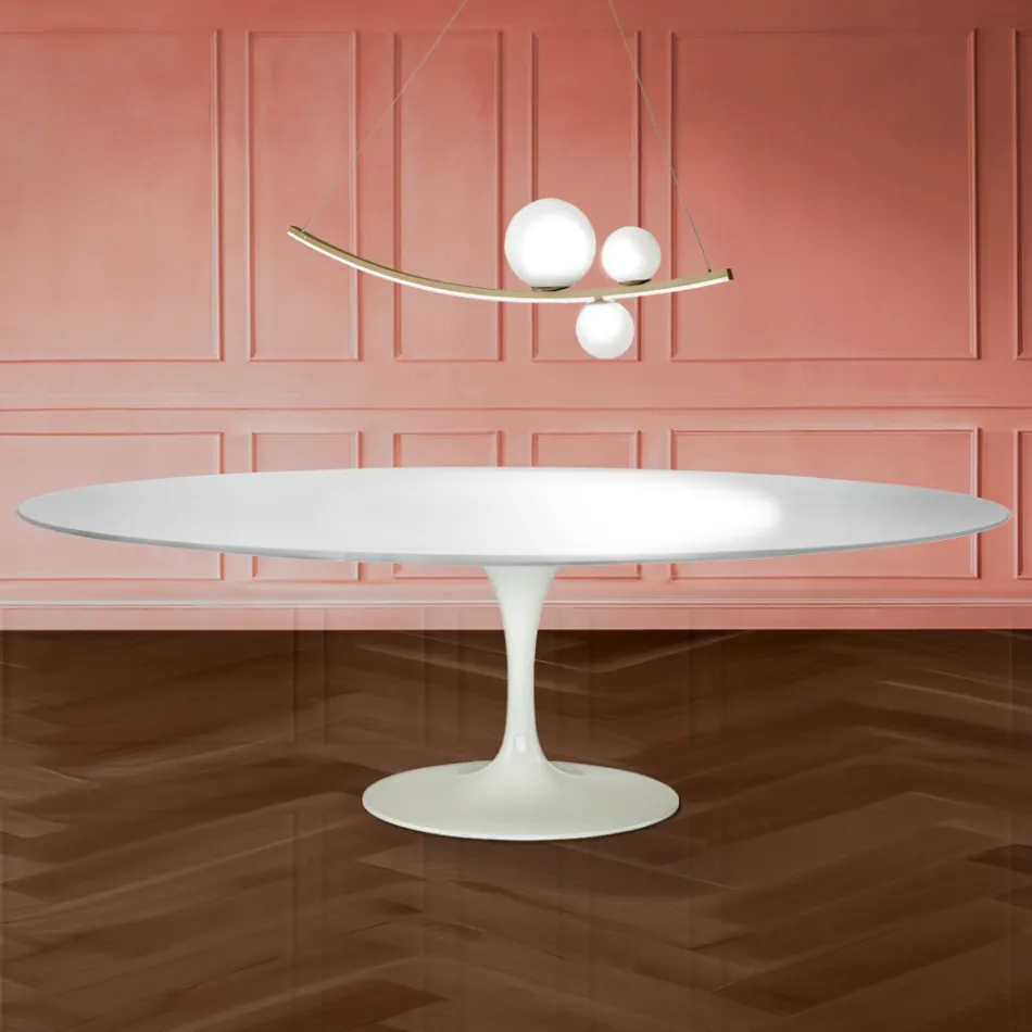 Eero Saarinen Tulip Tisch H 74 Oval in Flüssiglaminat Hergestellt in Italien - Scharlachrot Viadurini