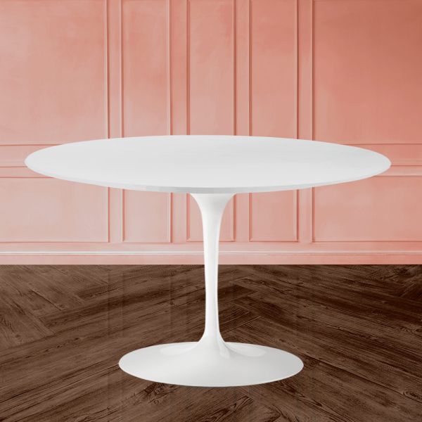 Eero saarinen tulip tisch h 74 mit weißer mdf-platte aus flüssiglaminat - scharlachrot