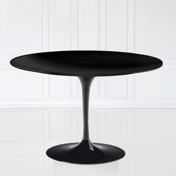 Eero saarinen tulip tisch h 74 mit schwarzer flüssiglaminat-mdf-platte - scharlachrot