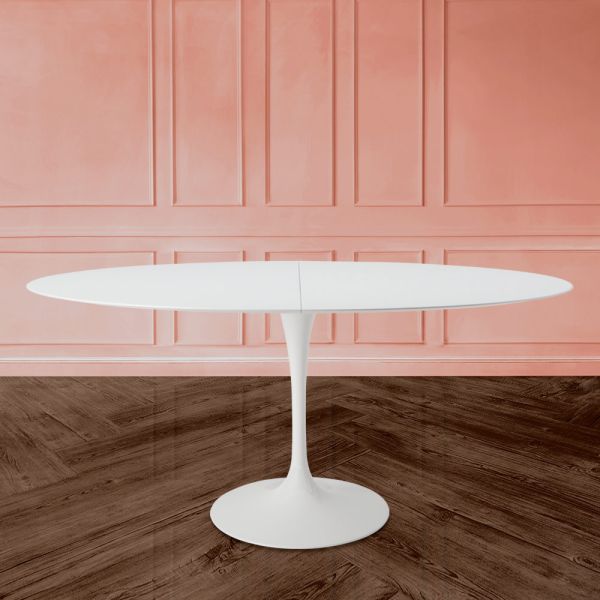 Eero saarinen tulip tisch h 74 oval ausziehbar in weiß flüssiglaminat - scharlachrot