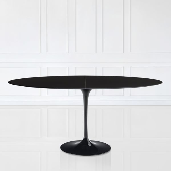 Eero saarinen h 74 ovaler ausziehtisch tulpe in schwarz flüssiglaminat - scharlachrot