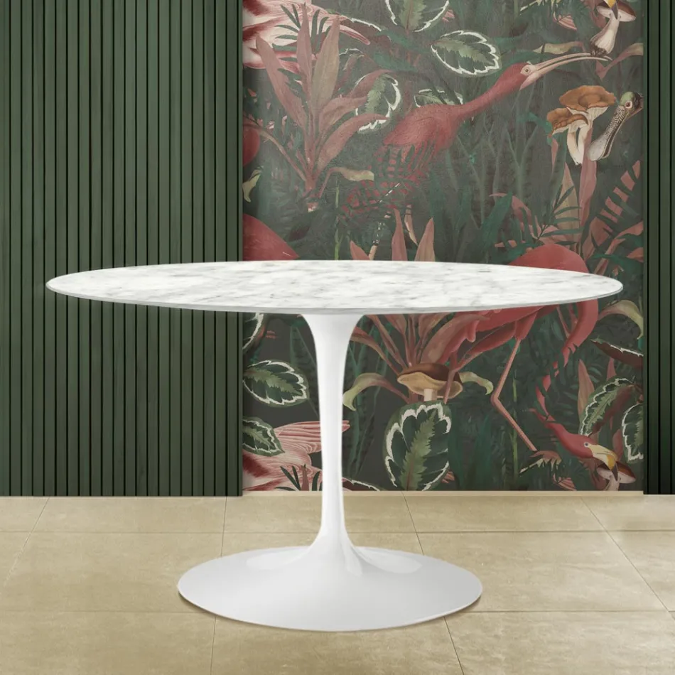 Tulpentisch Saarinen H 73 mit ovaler Platte aus Carrara-Marmor Made in Italy - Scharlachrot Viadurini